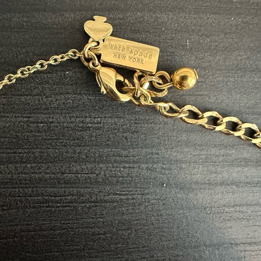 Kate Spade Black White Enamel Gold Adjustable Bow Necklace - Picture 3 of 5